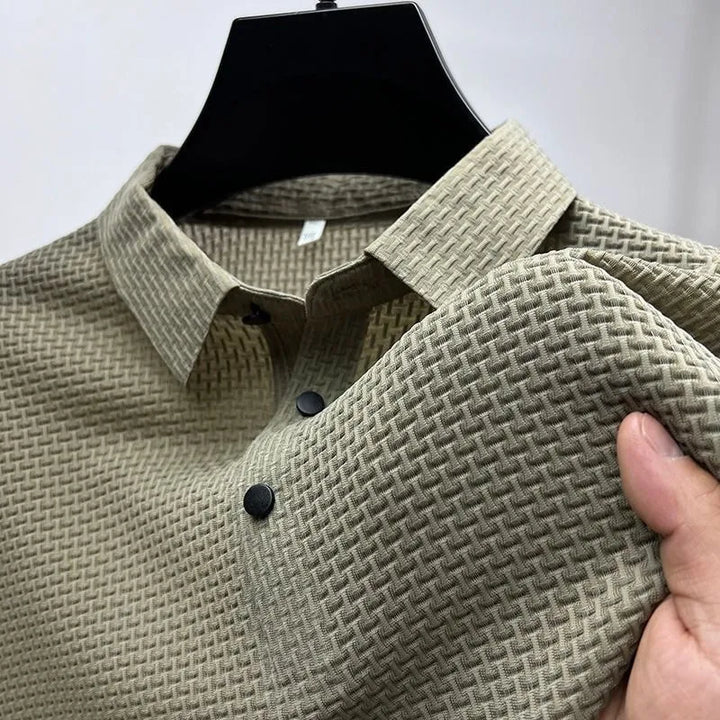 Breathable Button Short Sleeve Solid Polo Shirt - DUVAL