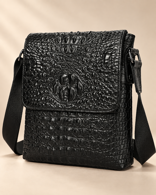 The Zurich 28 — Crocodile Crossbody Bag | Black