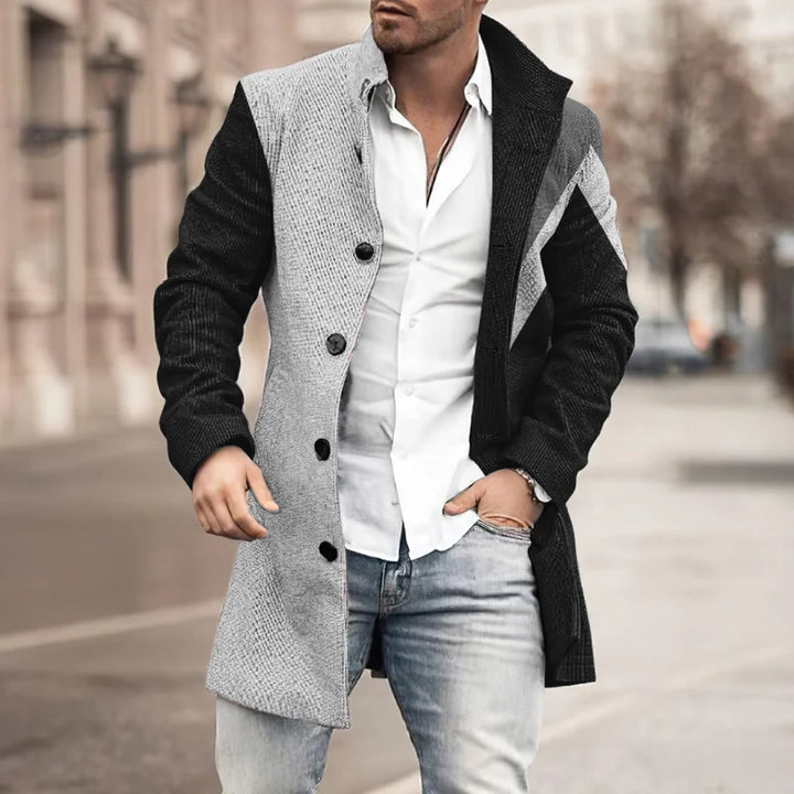 Stylish Color Block Geometric Print Coat - DUVAL