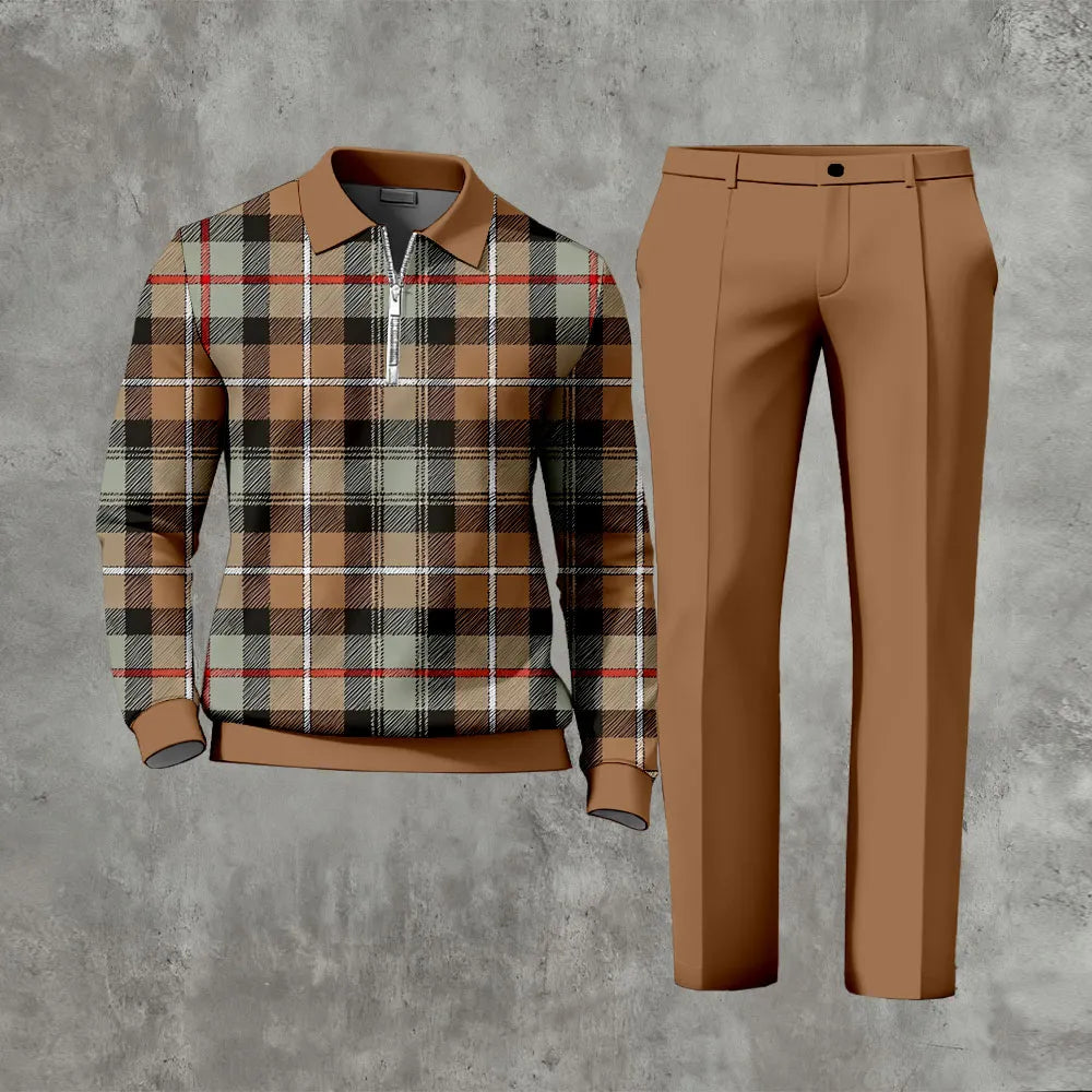 Long Sleeved Casual Quarter Zip Two-Piece Set - DUVAL