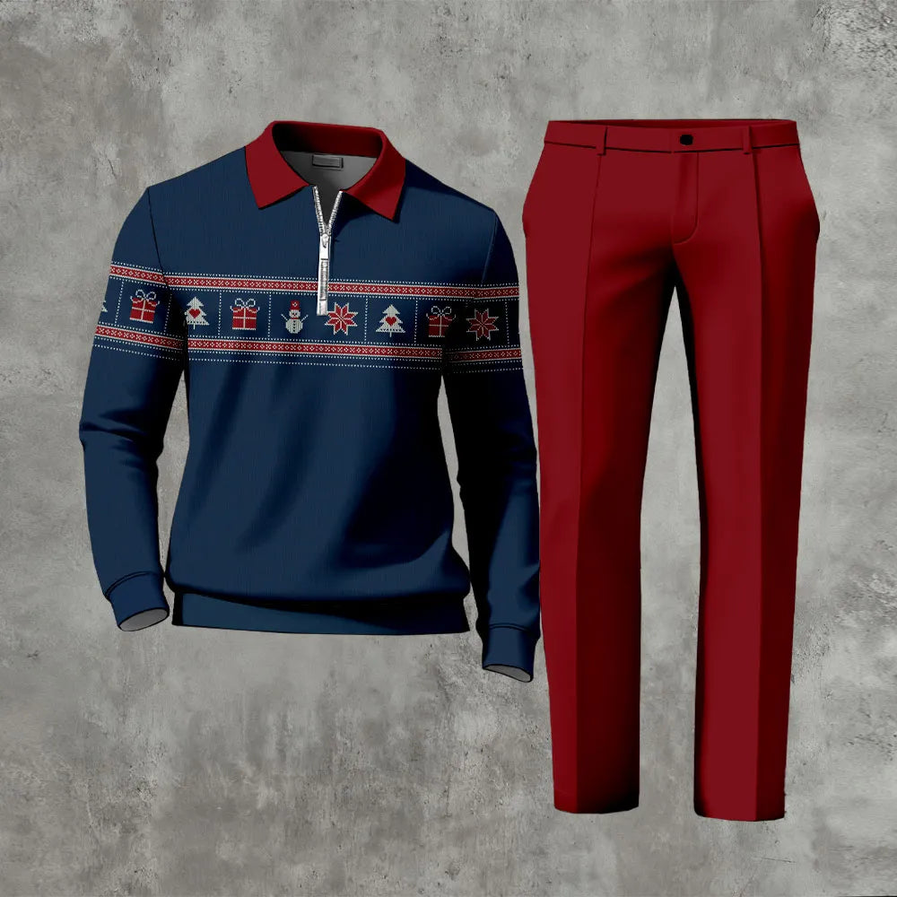 Long Sleeved Casual Quarter Zip Two-Piece Set - DUVAL