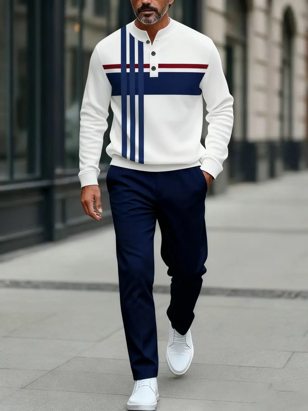 Long Sleeve Long Pants Button Two-Piece Set - DUVAL