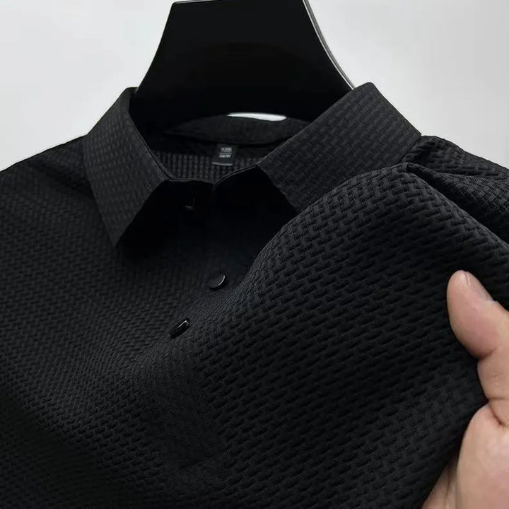 Breathable Button Short Sleeve Solid Polo Shirt - DUVAL