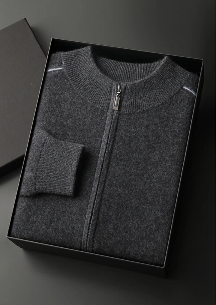 Premium Cashmere Two Tone Zip Cardigan