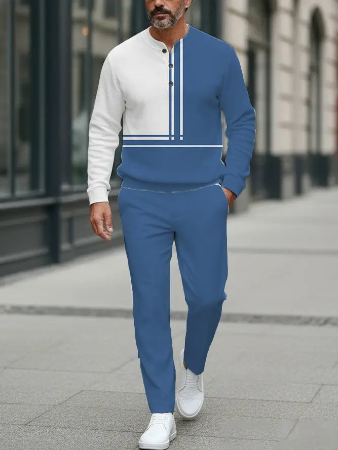 Long Sleeve Long Pants Button Two-Piece Set - DUVAL