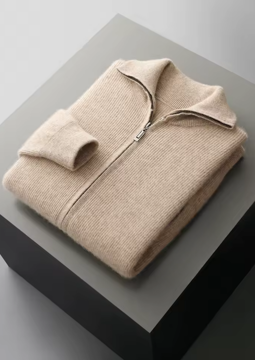 Pure Extra-Fine Merino Wool Ribbed Zipper Cardigan
