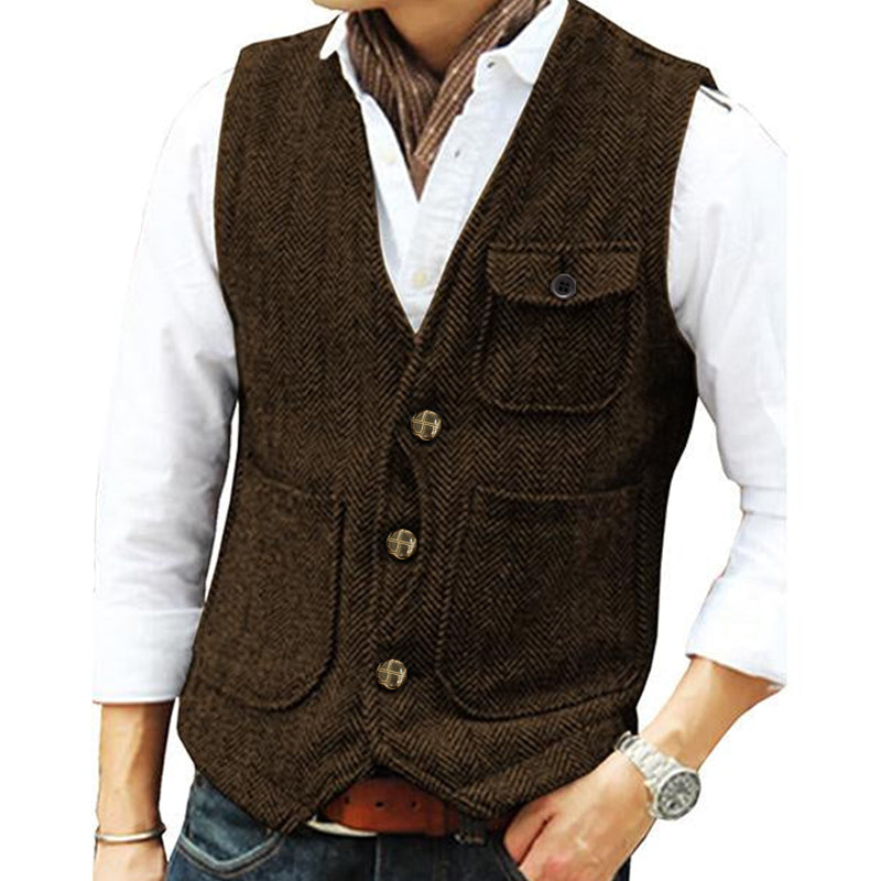 V-neck Single-breasted Tweed Vest