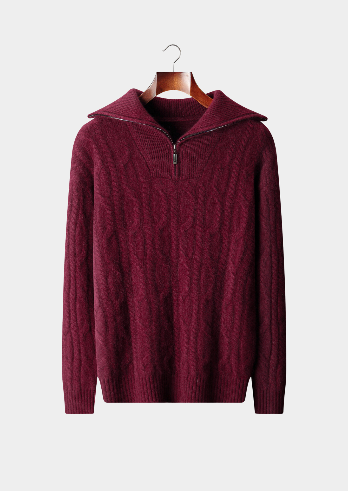 Pure Cashmere Burgundy Cable Half Zip Sweater