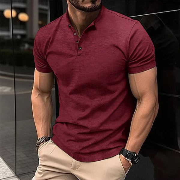 Solid Color Button Henley Neck Sports Polo Shirt