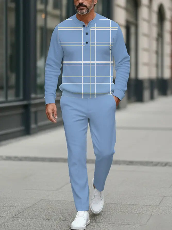 Long Sleeve Long Pants Button Two-Piece Set - DUVAL