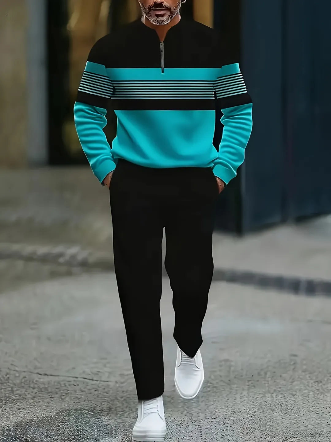 Quarter Zip Sweater & Trousers Two-Piece Set - DUVAL