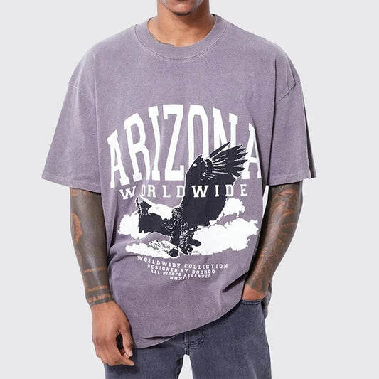 Oversized Street Eagle Print Casual T-Shirt Dark Purple