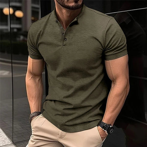 Solid Color Button Henley Neck Sports Polo Shirt