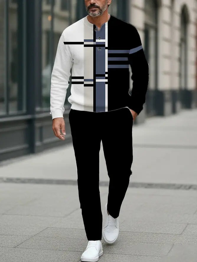 Long Sleeve Long Pants Button Two-Piece Set - DUVAL