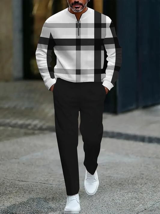 Neck Zipper Long Sleeved Trousers Two-Piece Set