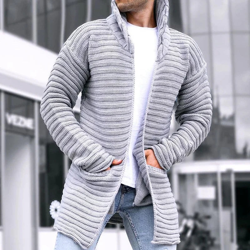 Solid Color Turtleneck Knitted Sweater Long Coat - DUVAL