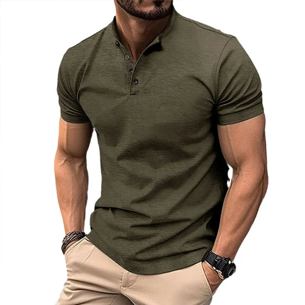 Solid Color Button Henley Neck Sports Polo Shirt