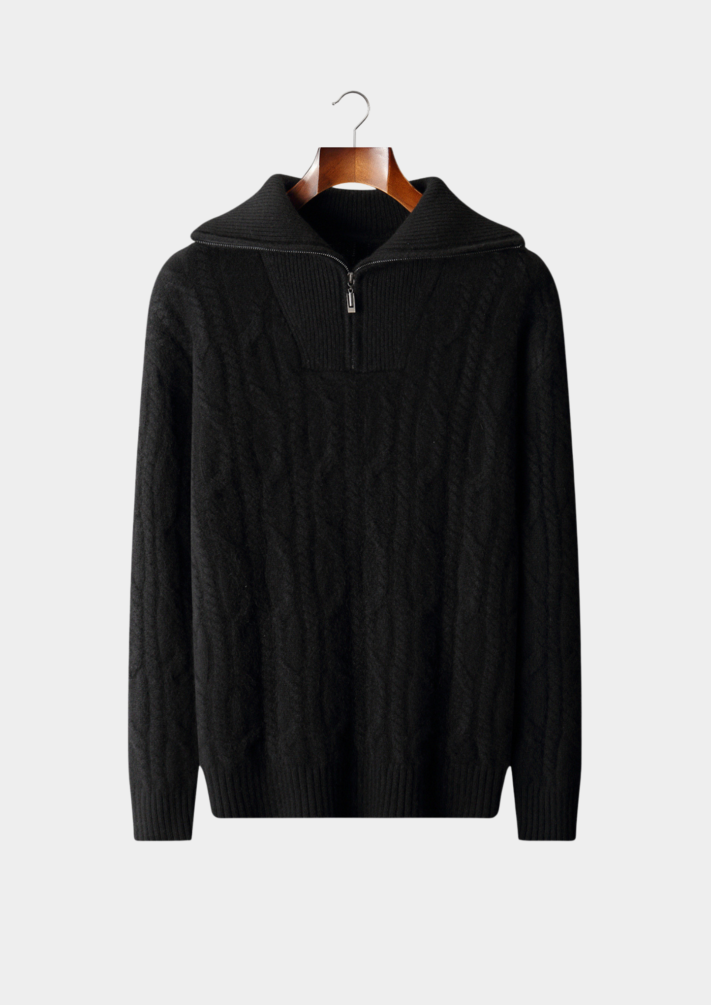 Pure Cashmere Black Cable Half Zip Sweater