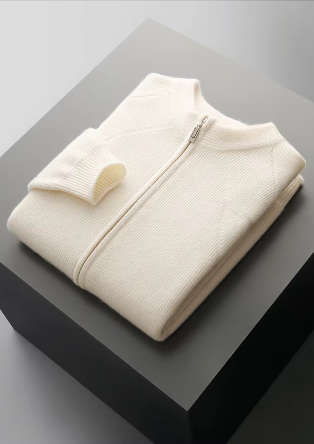 Pure Extra-Fine Merino Wool Ribbed Zip Cardigan