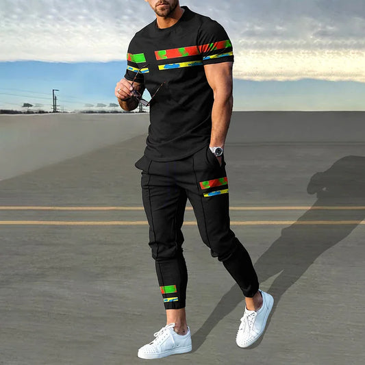 Trendy Thermal Imaging Stripe Print T-Shirt And Pants Co-Ord