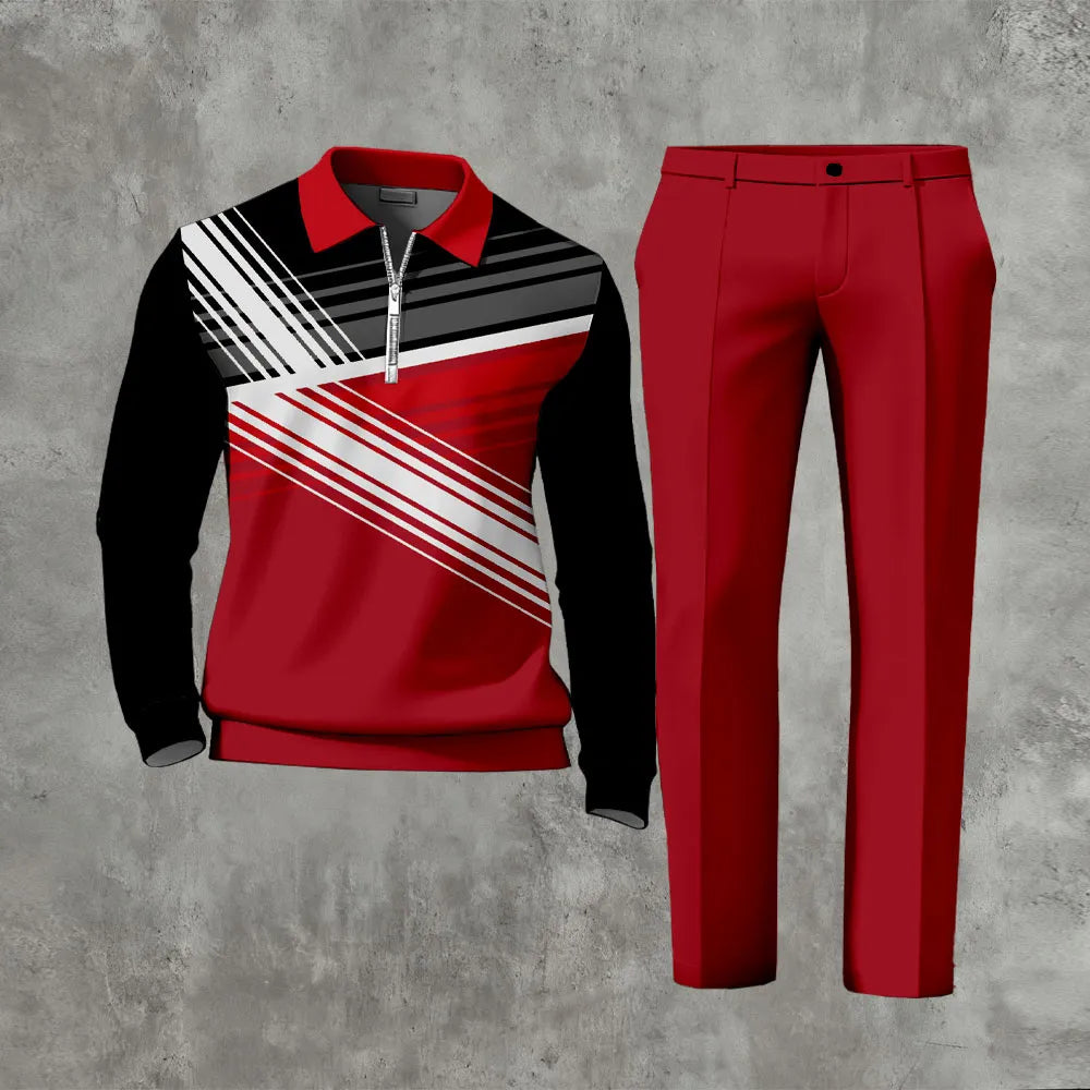 Long Sleeved Casual Quarter Zip Two-Piece Set - DUVAL