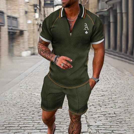 Green Poker Ace Polo Shirt And Shorts Co-Ord