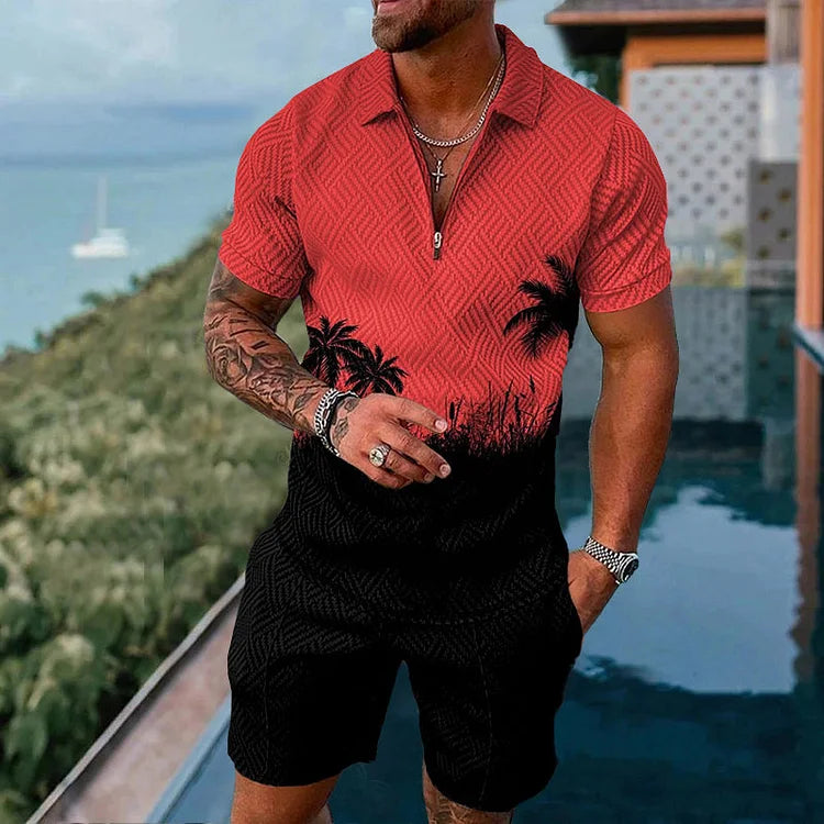 Contrasting Coconut Trees Polo Shirt And Shorts Co-Ord - DUVAL