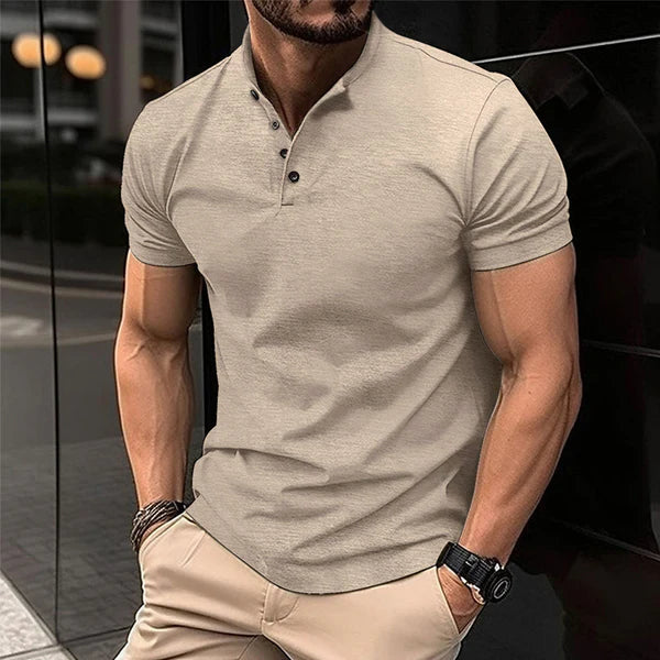 Solid Color Button Henley Neck Sports Polo Shirt