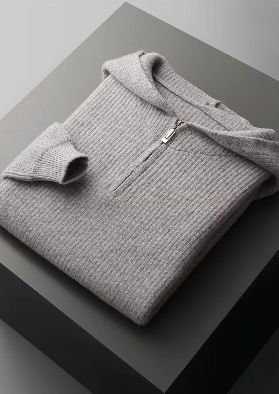 Pure Extra-Fine Merino Wool Half Zipper Hoodie