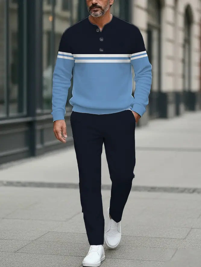 Long Sleeve Long Pants Button Two-Piece Set - DUVAL