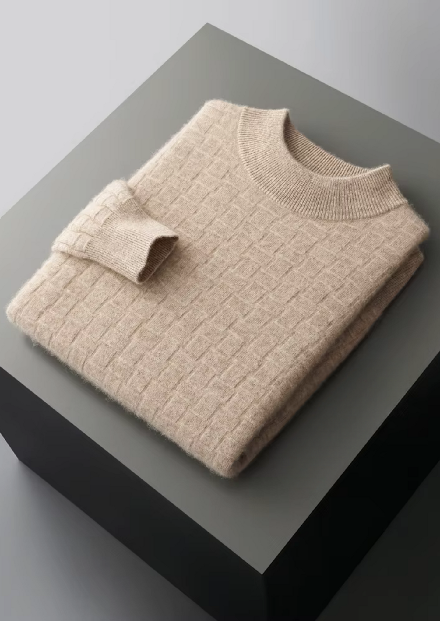 Pure Extra-Fine Merino Wool Textured Mockneck