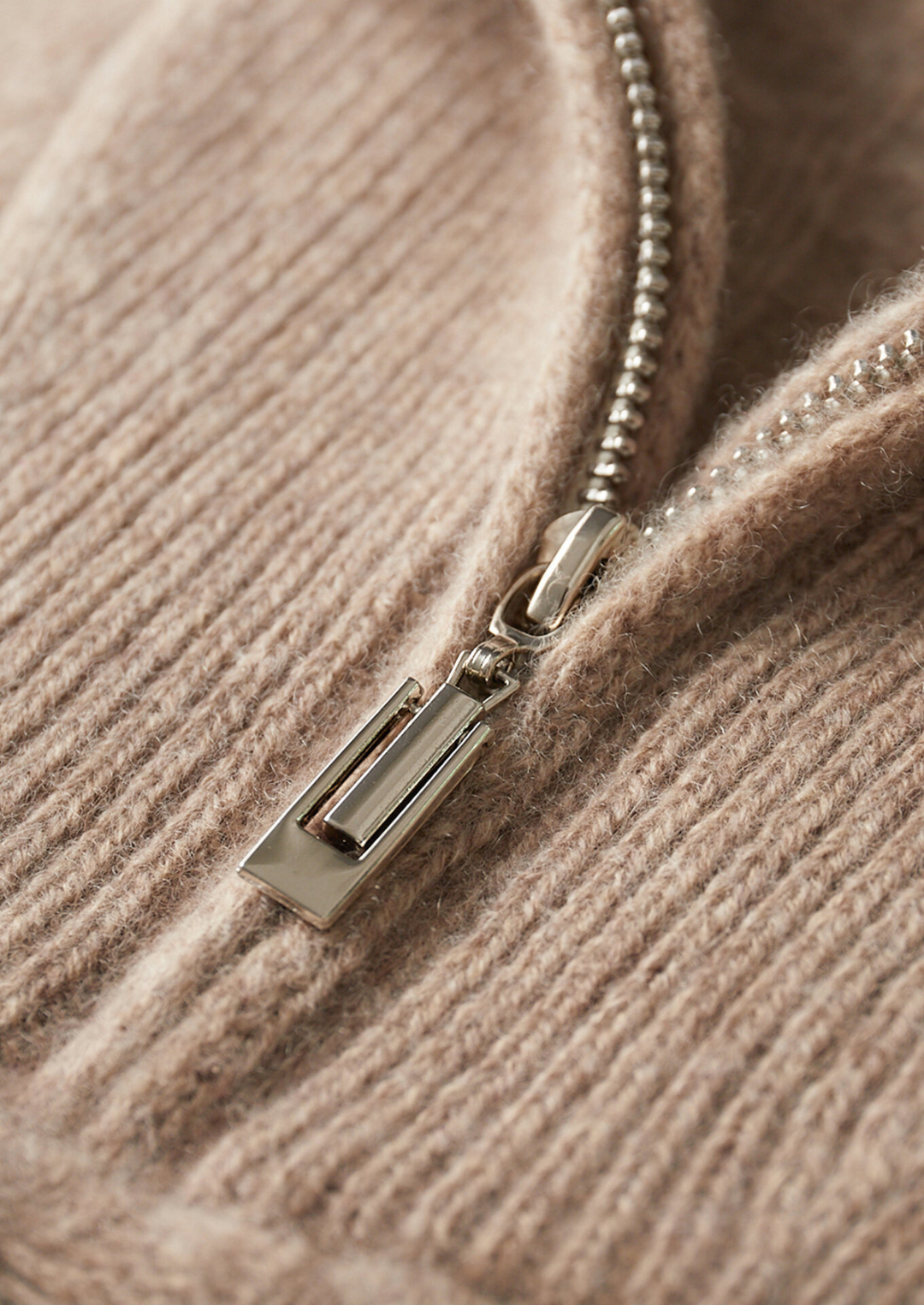 Pure Cashmere Beige Cable Half Zip Sweater