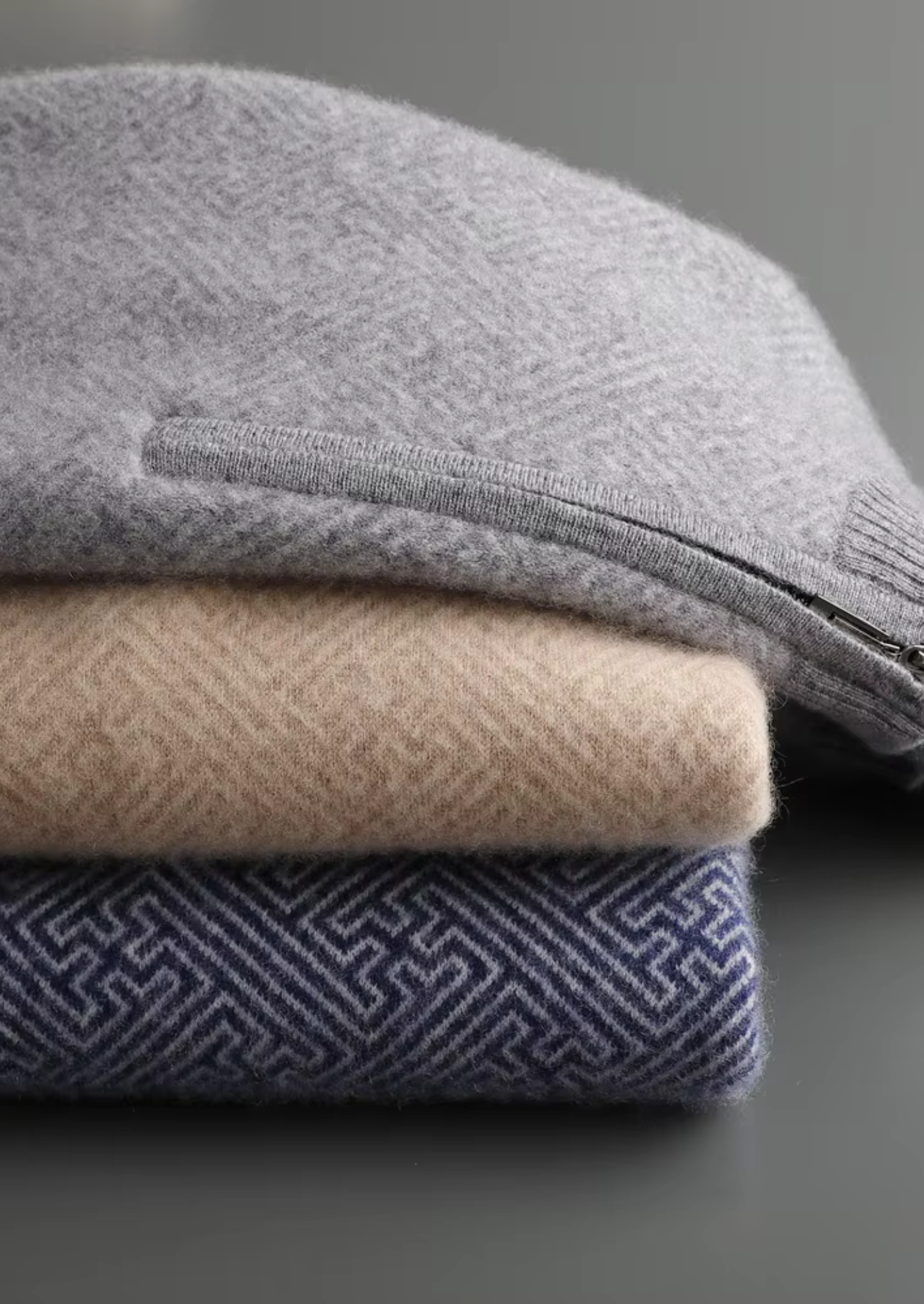 Premium Cashmere Patterned Half-Zip Sweater