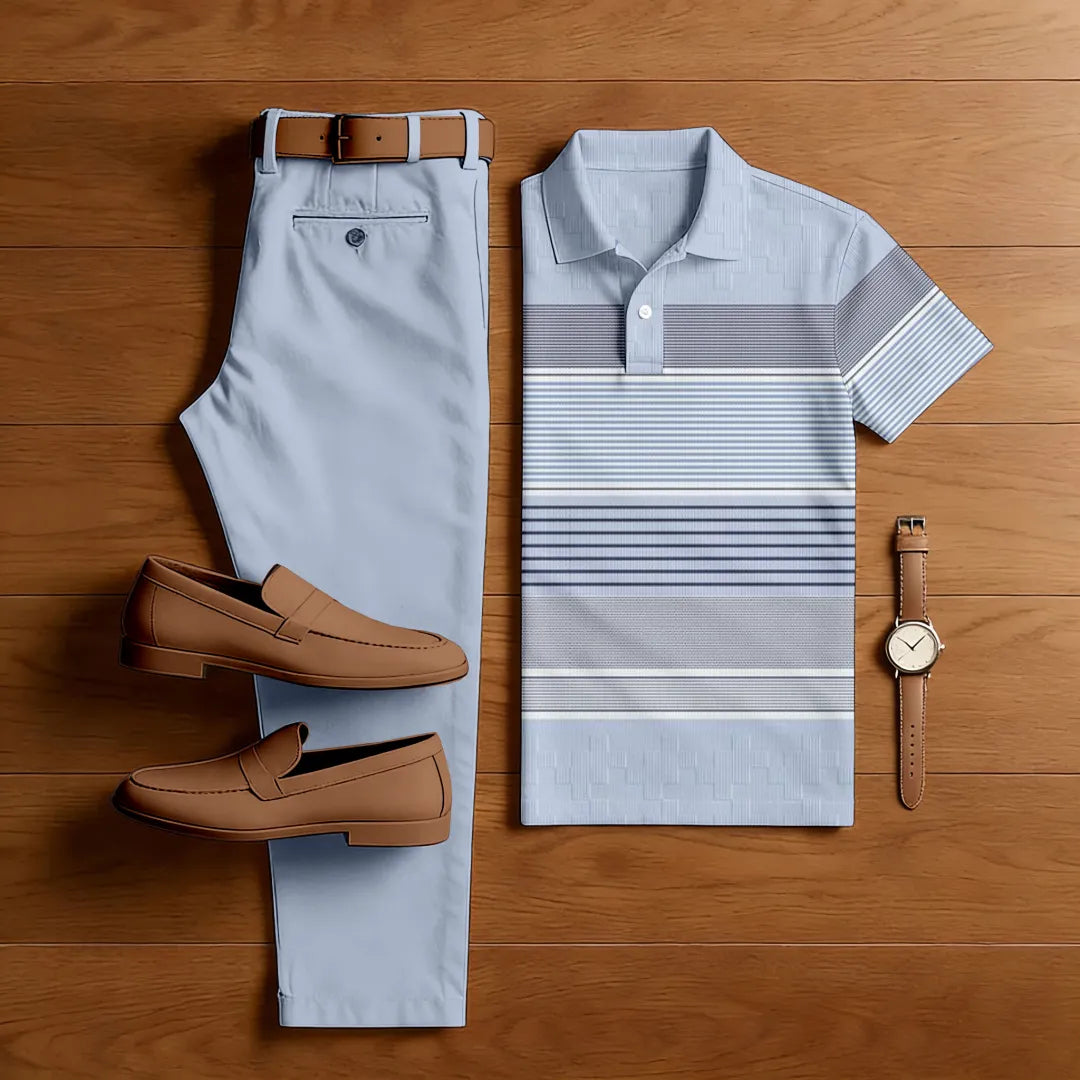Polo-Collar Short Sleeved Trousers Two-Piece Set - DUVAL