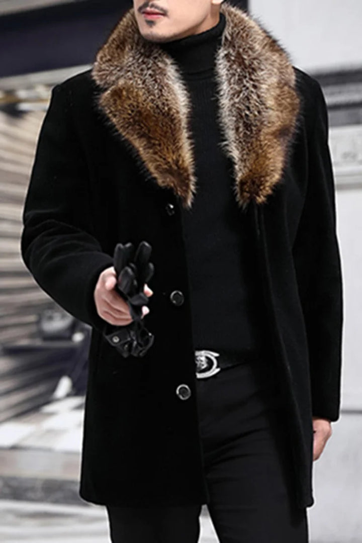 Fur Collar Single Breasted Mid Length Coat - DUVAL