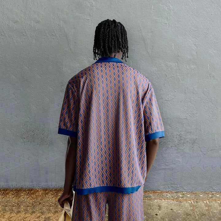 Geometric Rhombus Print Vacation Shirt And Shorts Co-Ord - DUVAL