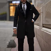 Black Collar Eco Fur Coat - DUVAL