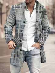Stand Collar Geometric Striped Weave Print Coat - DUVAL