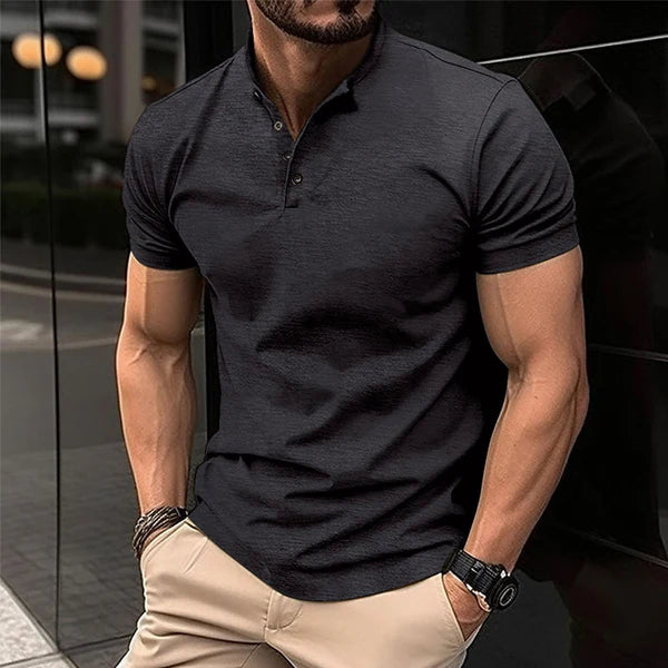 Solid Color Button Henley Neck Sports Polo Shirt