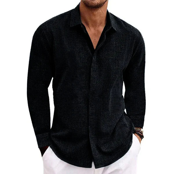 Casual Loose Solid Color Cotton Linen Long Sleeve Shirt