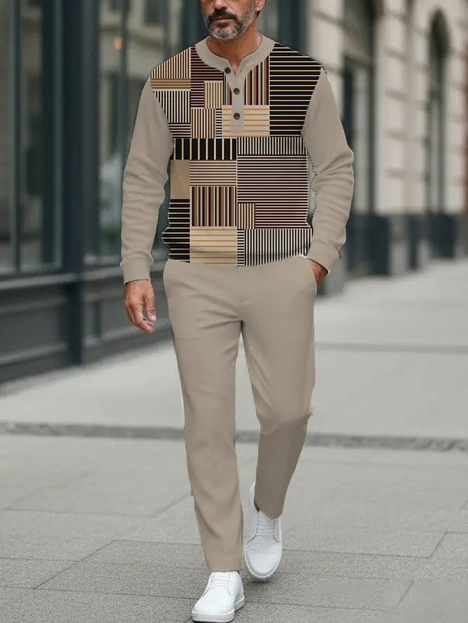 Long Sleeve Long Pants Button Two-Piece Set - DUVAL