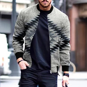 Trendy Gray Ethnic Print Casual Jacket - DUVAL