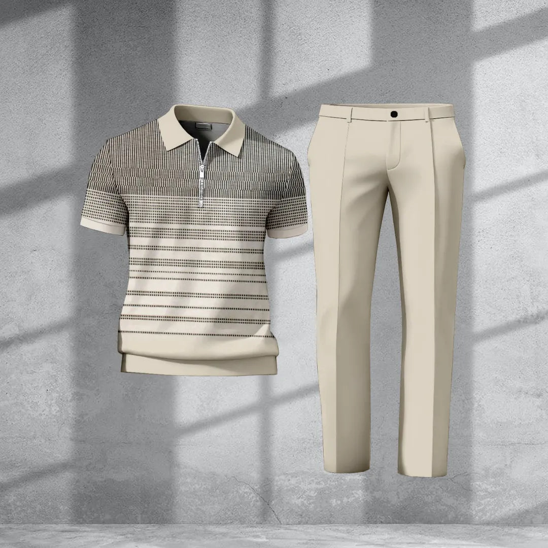 Polo-Collar Short Sleeved Trousers Two-Piece Set - DUVAL
