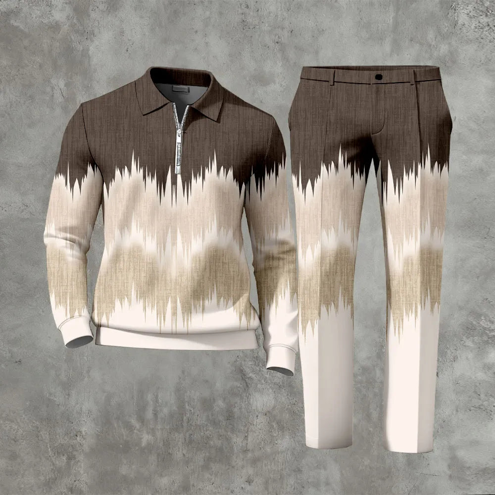 Long Sleeved Casual Quarter Zip Two-Piece Set