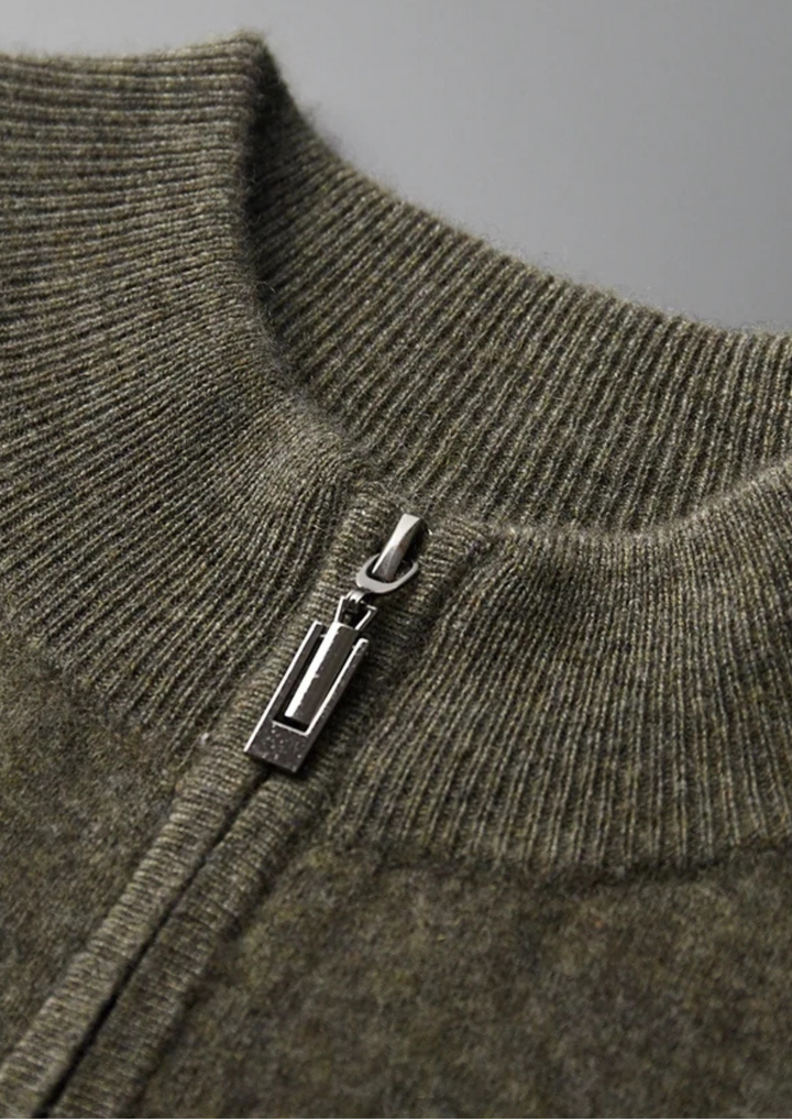 Premium Cashmere Two Tone Zip Cardigan
