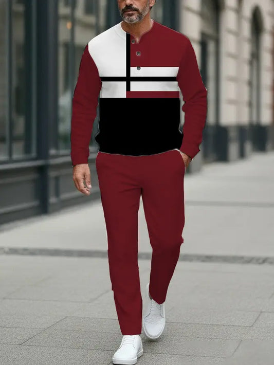 Long Sleeve Long Pants Button Two-Piece Set - DUVAL