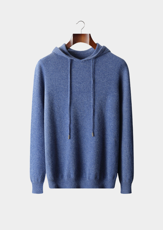 Pure Extra-Fine Merino Wool Sea Blue Leisure Hoodie