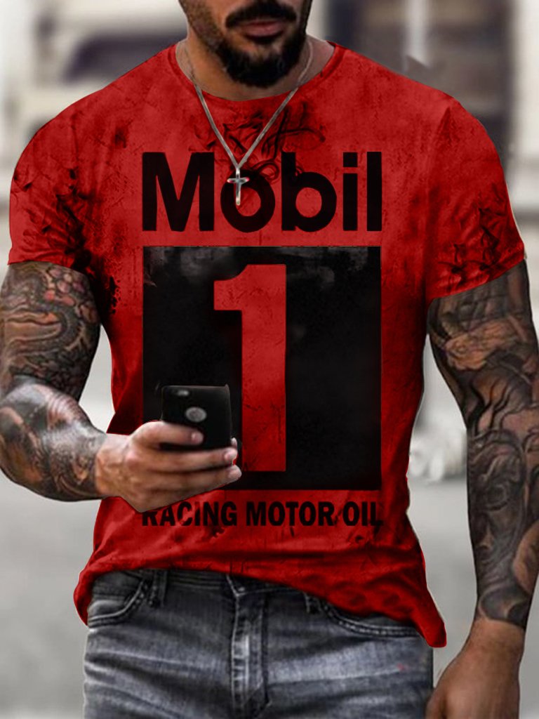 Men's Vintage Motor Oil Badge Printed T-shirt