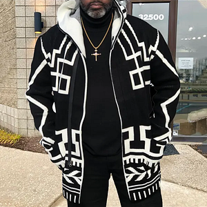 Black And White Casual Hooded Sweater - DUVAL