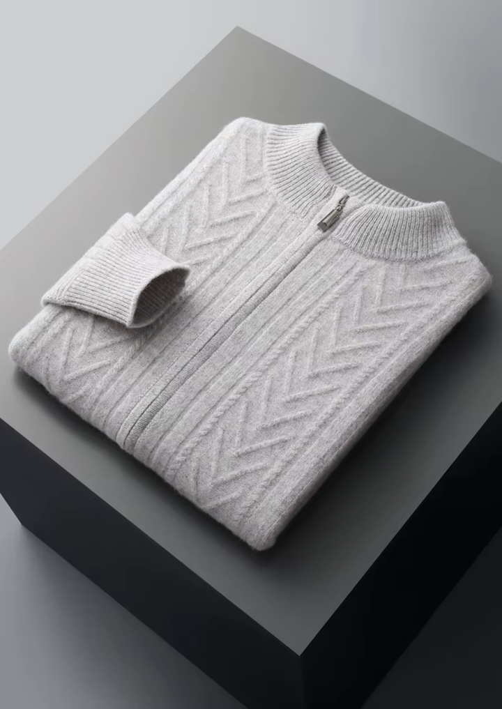 Pure Extra-Fine Merino Wool Patterned Zip Cardigan